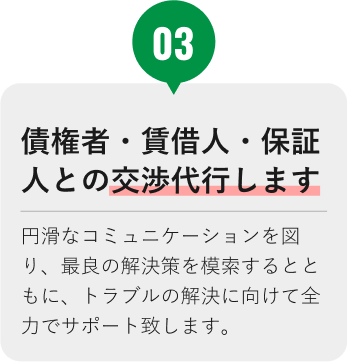 債権者・賃借人・保証人との交渉代行します